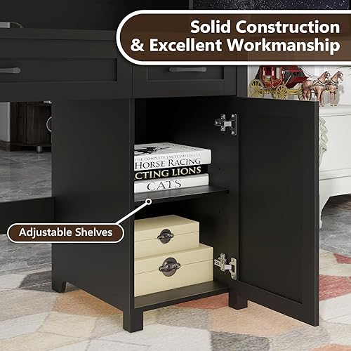 Miniatura 4 de Vabches Farmhouse - Escritorio ejecutivo de 47 pulgadas, escritorio para computadora con 2 cajones, gabinete de almacenamiento y luz LED, hub de