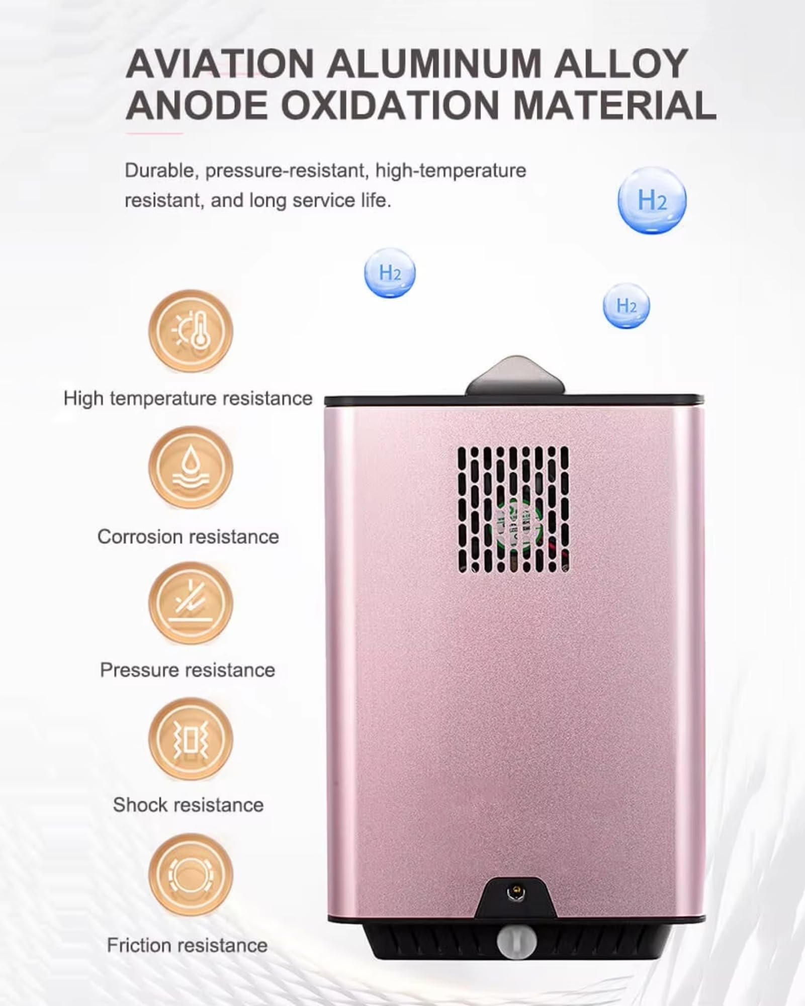 Tragbares Wasserstoff-Inhalationsgerät 225 ml/min, SPE/PEM Wasserstoffgenerator, Kompakter und Leiser Inhalator für Zuhause, Büro und Reisen, EIN-Knopf-Bedienung Pink 225ml/min