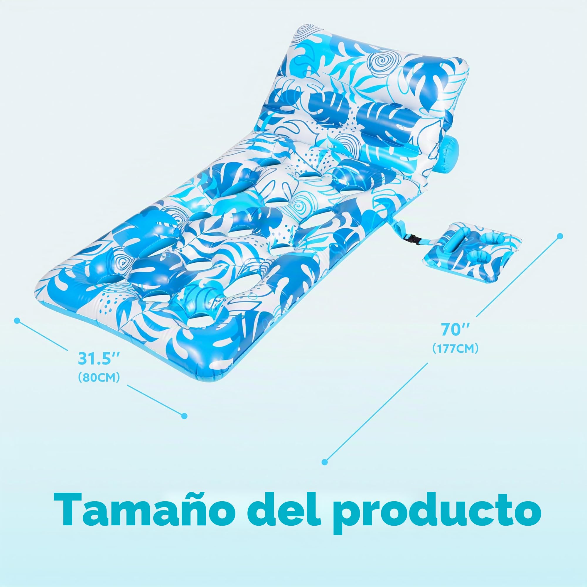 SLOOSH Flotador Inflable para Piscina para Adultos, Flotador Diseño de Hojas Tropicales, Silla Flotante con Respaldo Ajustable, Portavasos, Flotador para Tomar el Sol en la Piscina, Playa o Lago