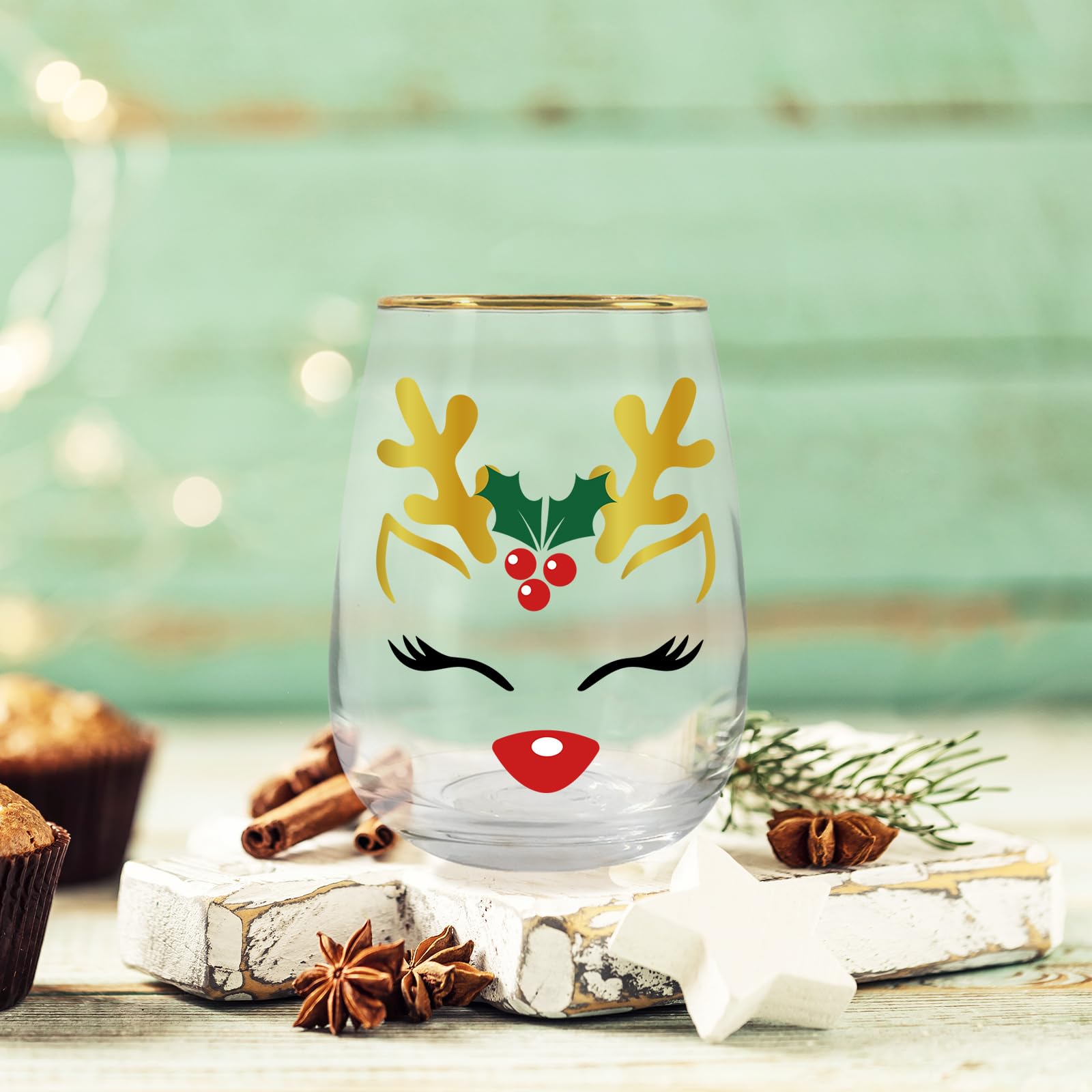 Amazon.com | Whaline 17oz Christmas Novelty Stemless Wine Glasses with Gold  Rimmed 2Pcs Reindeer Drinking Glasses for Christmas Party Event Supplies  Kitchen Decor Gift: Wine Glasses