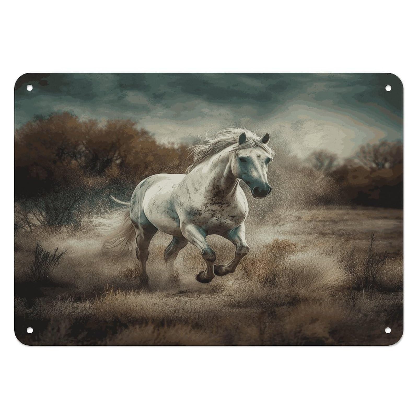 Btcowzrv Style Horse Running In Field Metal Sign, 5.5" X 7.9" Tin Wall Decor, Wall Art Plaques For Home Wedding Decor Room Living Room Decoration
