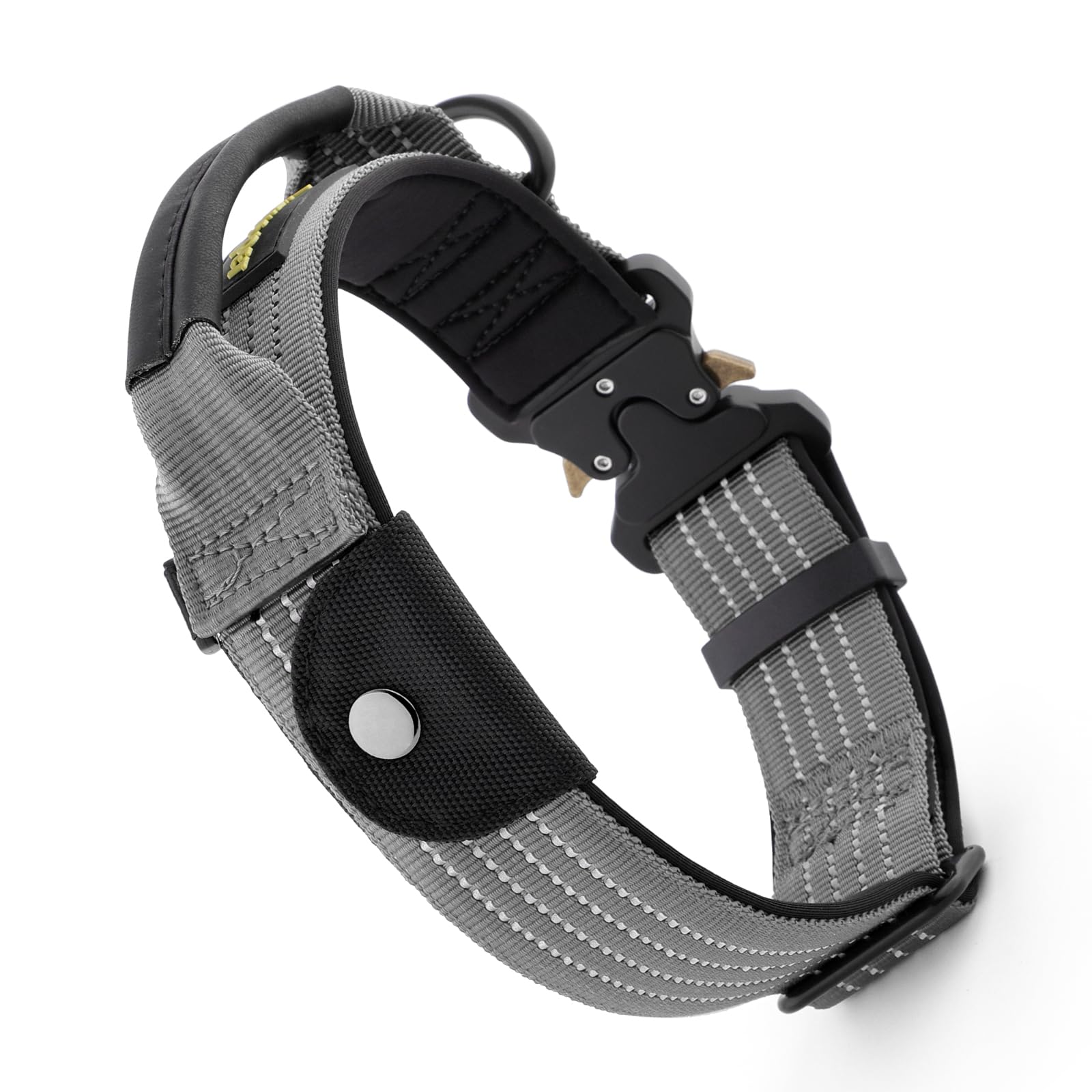 Plutus Pet Tactical Dog Collar with Tracker pocket for AirTag Adjustable Reflective Nylon Collar, Metal Buckle