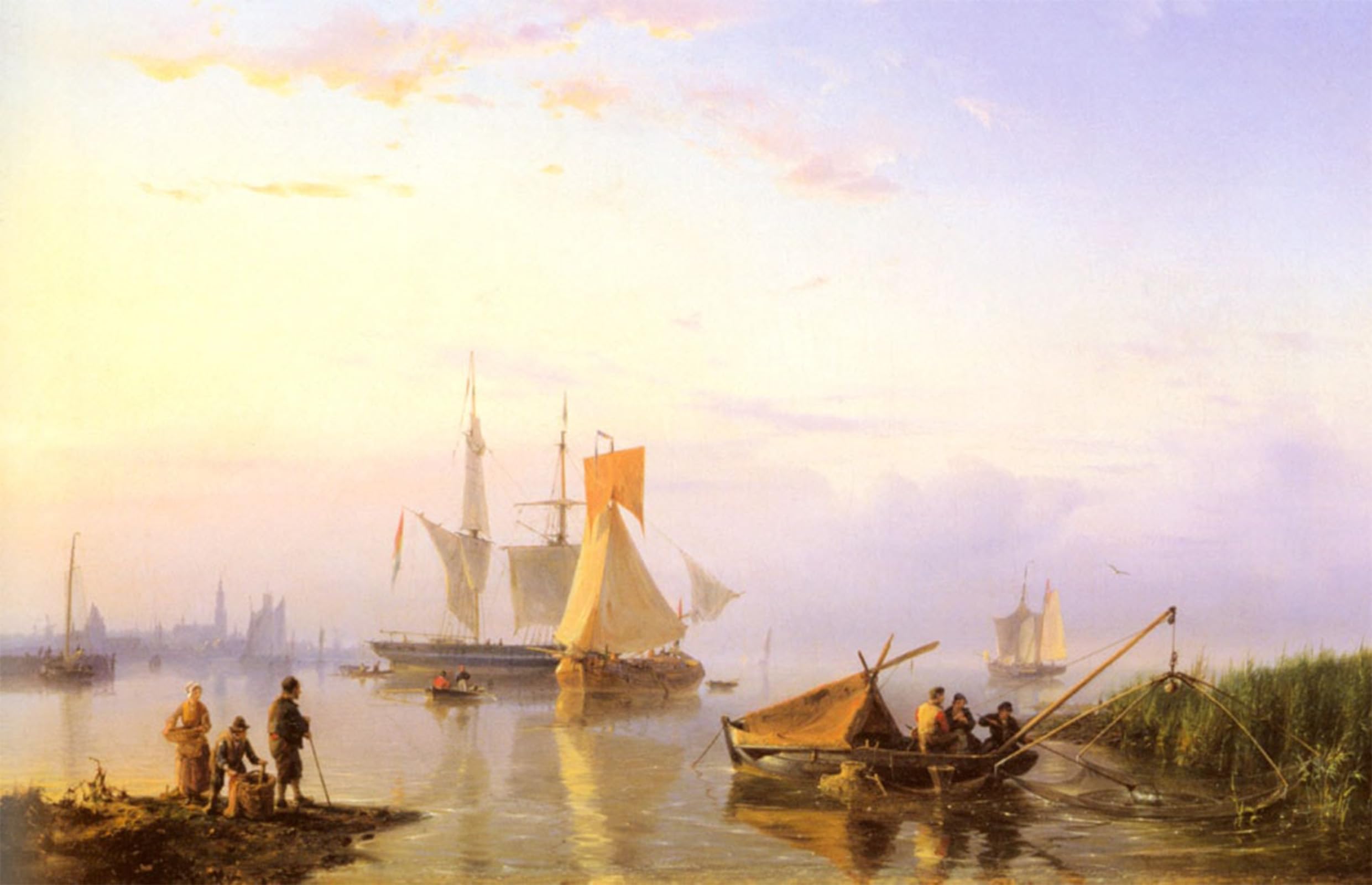 ARTXLXXBN Famous Prints Artwork Pictures Poster Painting Art Shipping in a Calm Amsterdam by Hermanus Koekkoek Snr Artwork Landscape Pictures for Home Decor 60x90cm
