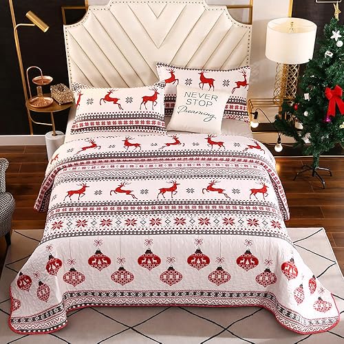 Miniatura 1 de Juego de edredón de Navidad con ciervos de Navidad, juego de edredón reversible (individual, patrón de linterna)