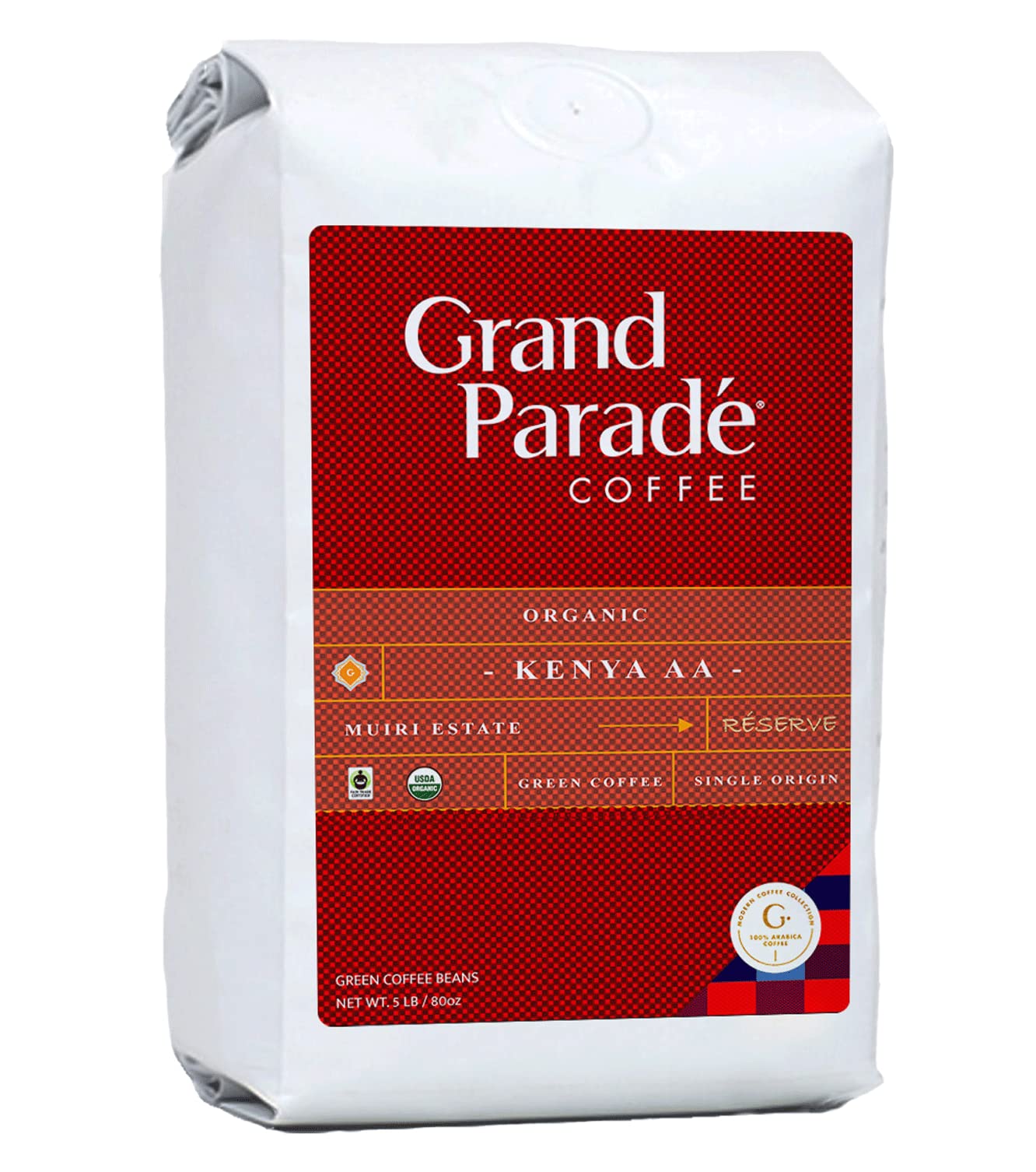 Grand Parade Coffee, 5 Lbs Unroasted Green Coffee Beans - Organic Kenya AA Muiri Reserve - Nyeri Sin