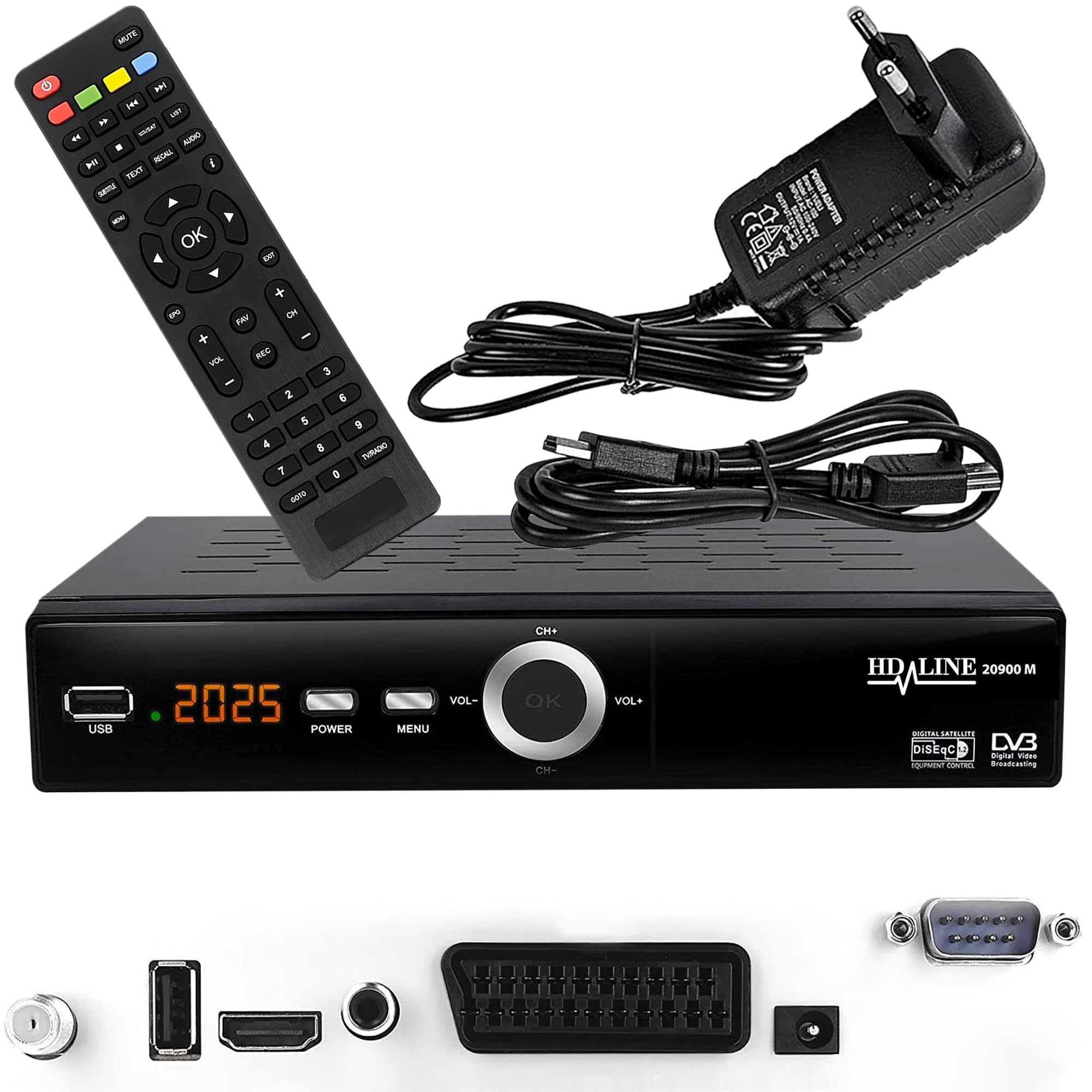 Hd-line 20900 Receptor satélite DVB S2 para satélites Digitales Sat (DVB-S/S2, HDMI, SCART, 2 x USB 2.0, Full HD 1080p) (preprogramado para Astra Hotbird y Türksat)