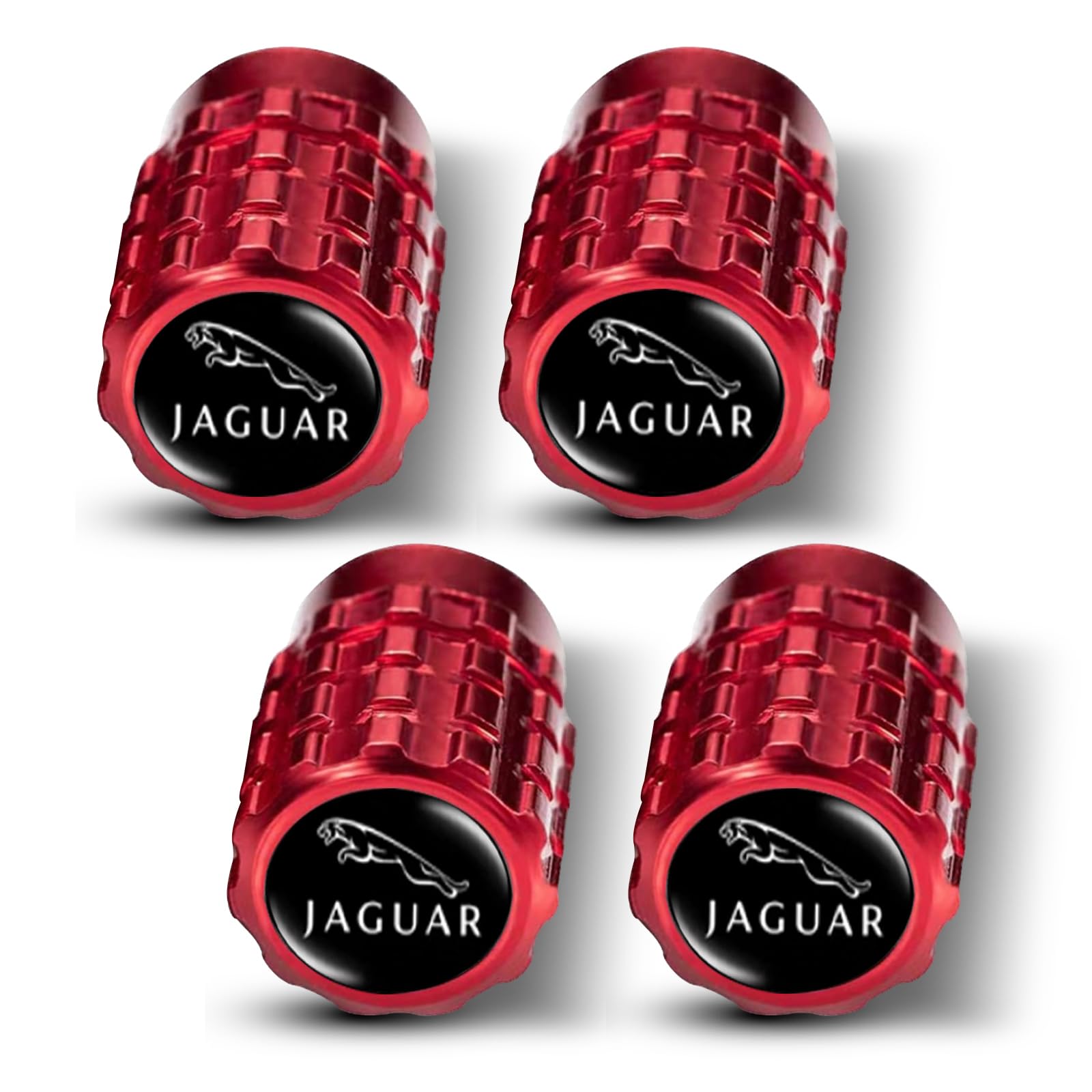TaboSi Tire Valve Caps, for Jaguar I-PAC F-PAC E-PAC XEL XFL XJ XFSeries Styling Decoration Accessories,Aluminum Alloy Stem Cap, Gear Surface Stem Caps,Car Logo Shape Decorative Auto Parts (4pcs, Red)