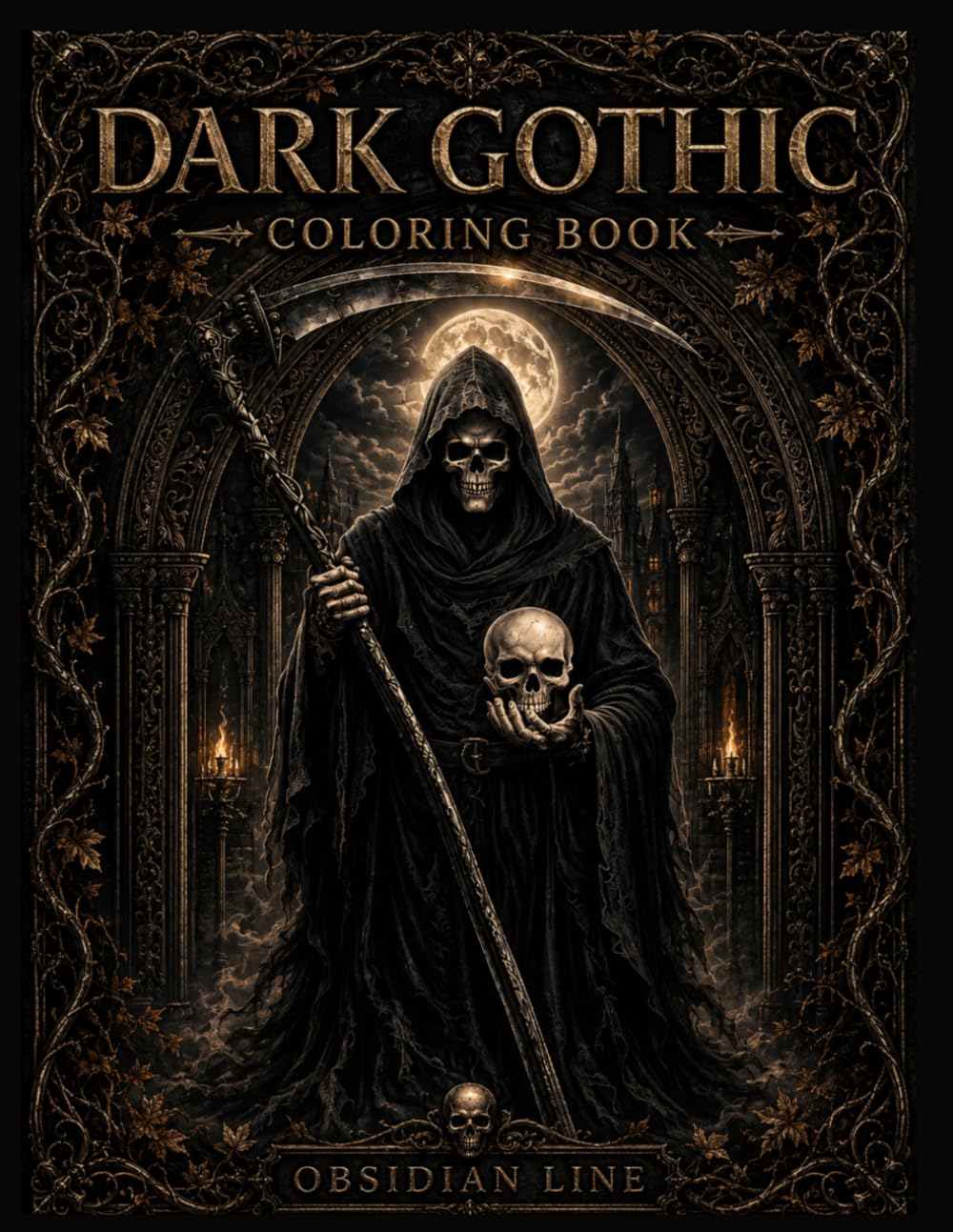 Dark Gothic Coloring Book for Adults: 50+ Dark Gothic Designs Featuring Cathedrals, Ravens, Skulls, Roses, and Fantasy Architecture for Relaxation and Stress Relief (Gothic Dreams Obsidian Line)