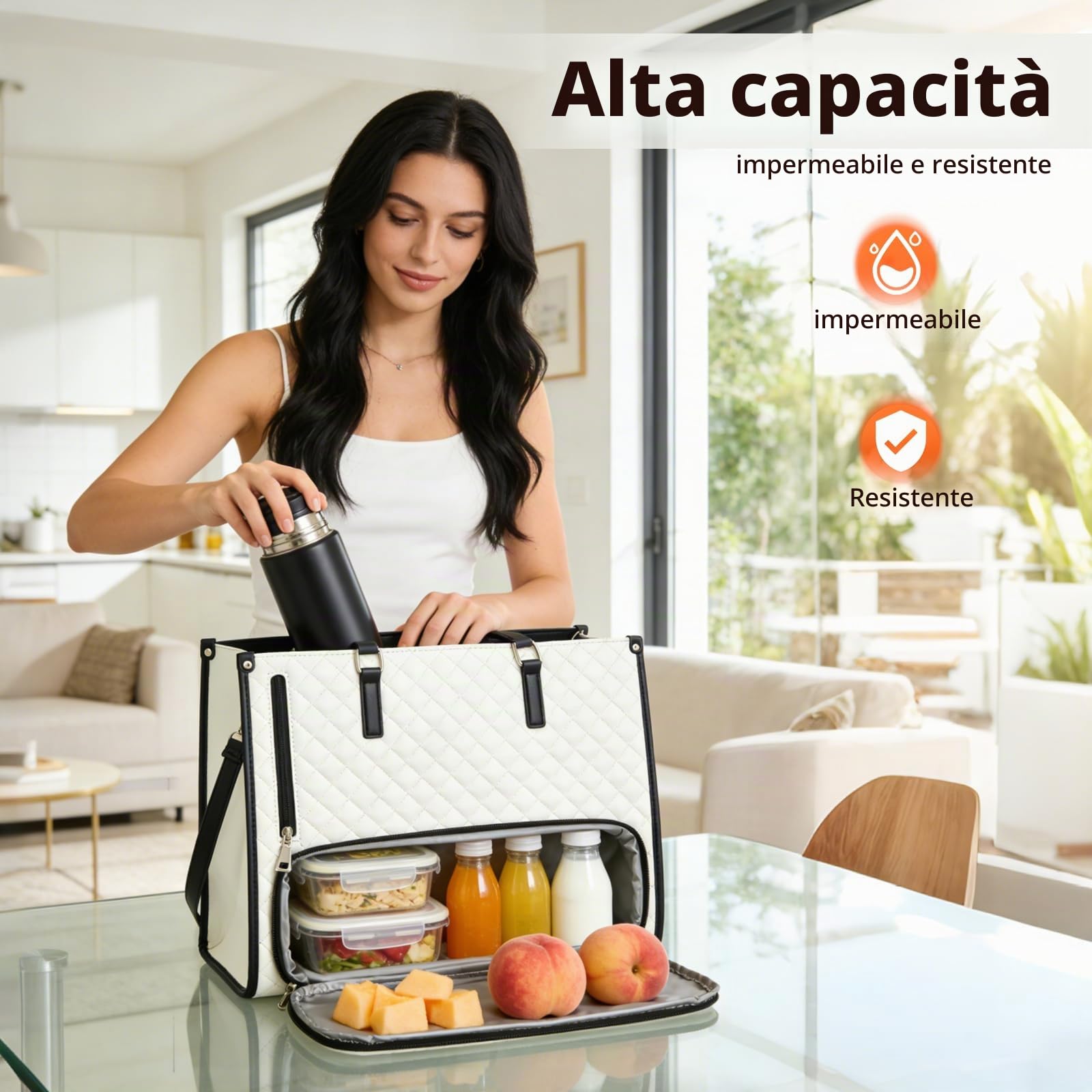 Borsa porta pranzo 2 in 1 da donna, borsa termica per laptop da 15,6 pollici (40 cm) con scomparto per alimenti, borsa da ufficio impermeabile con protezione antifurto, lavoro, università, viaggi