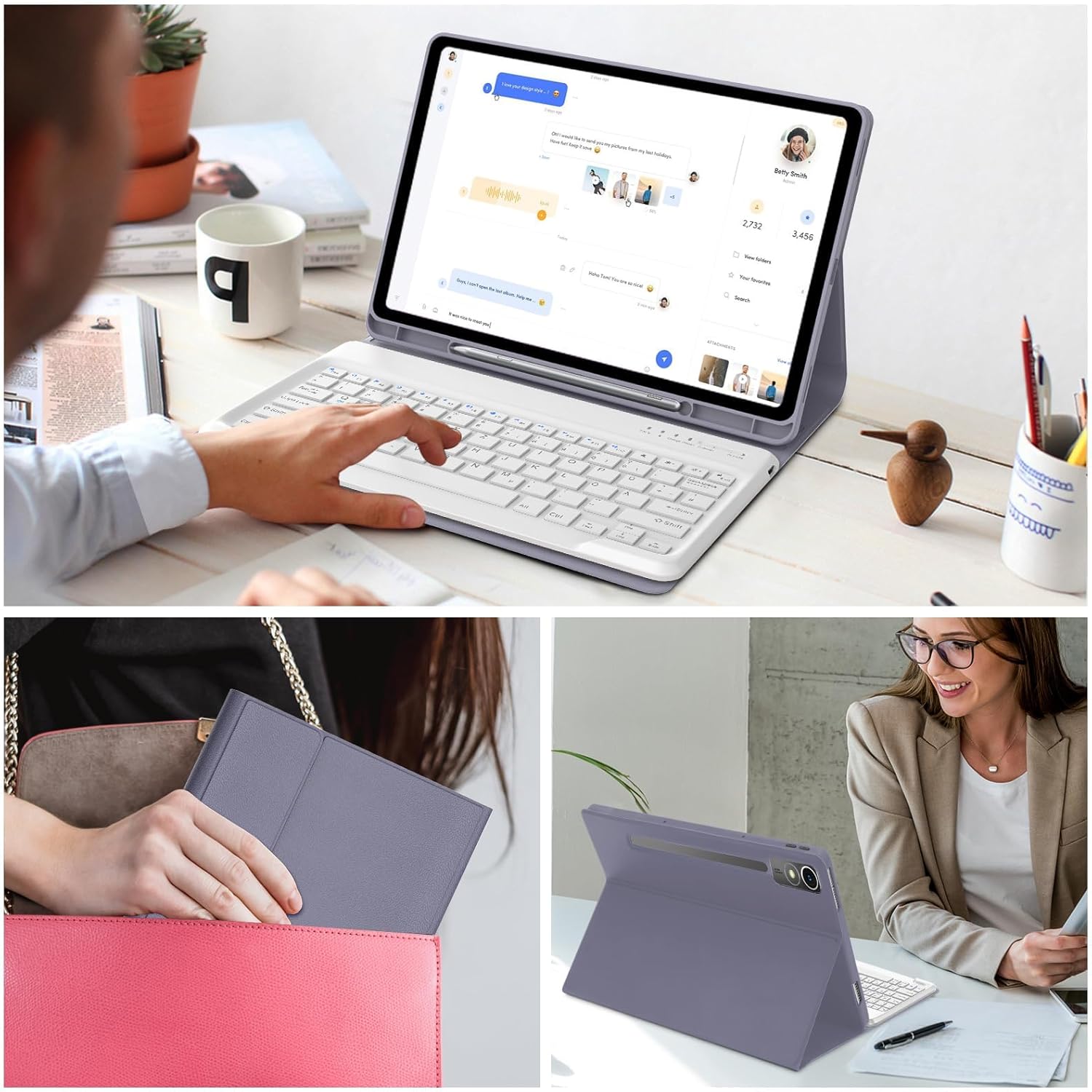 Keyboard Case for Lenovo Tab P12 12.7 Inch 2023, Magnetic Detachable Wireless Bluetooth Keyboard, PU Leather Cover Case with Pencil Holder, Auto Sleep/Wake, Adjustable Kickstand for Lenovo Tab P12