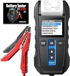 TOPDON BT300P 12V/24V Car Battery Tester 100-2000CCA, Alternator Cranking Load Tester with Built-in Printer, Spark-Free Clamps