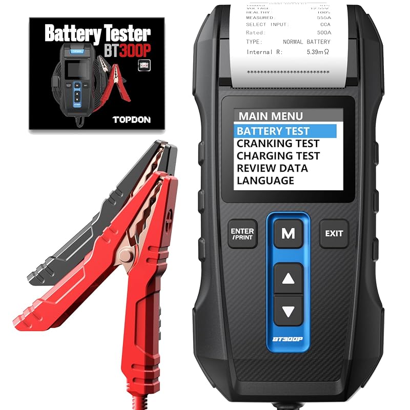 Testador de Bateria Automotiva TOPDON BT300P 12 V/24 V com Impressora Integrada