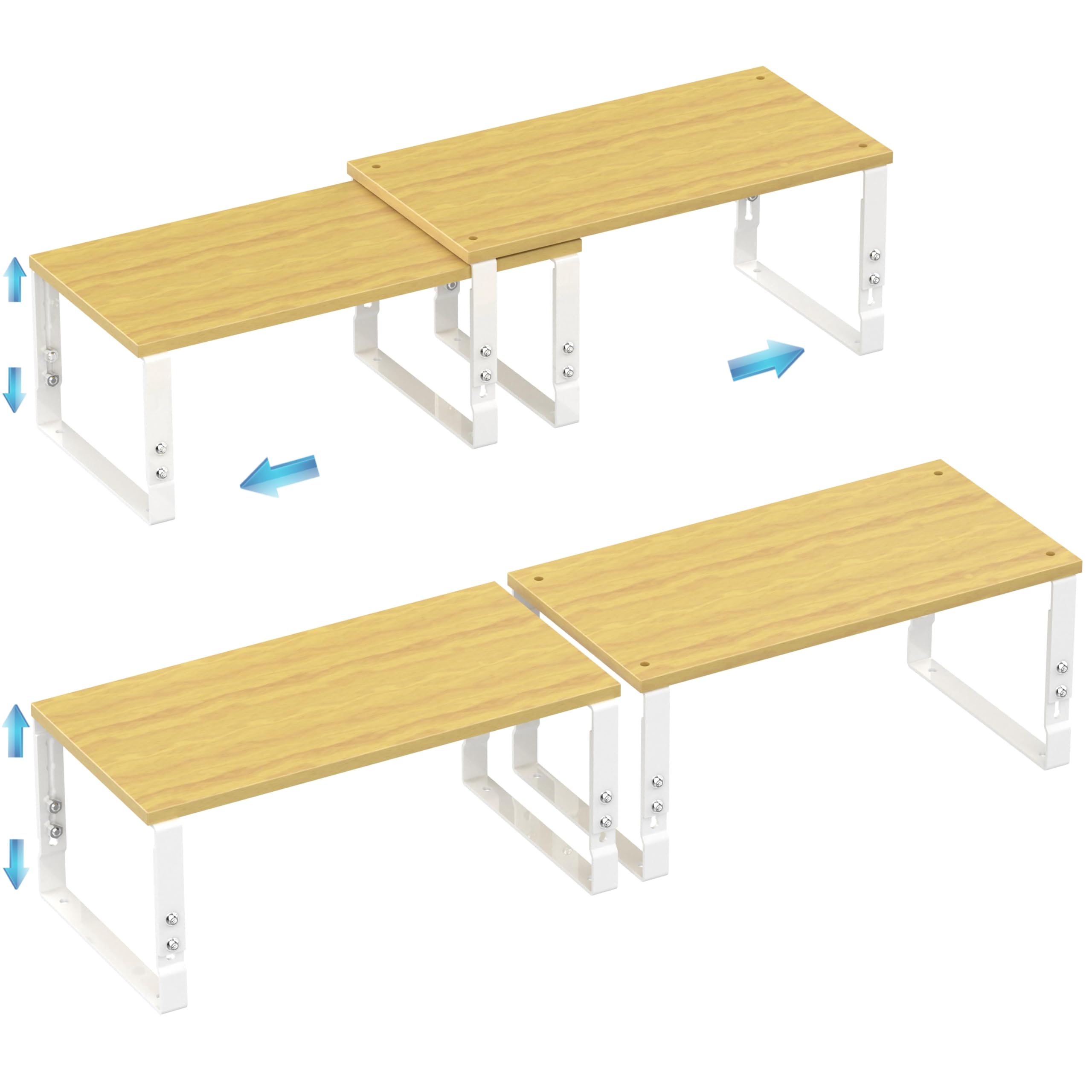 Expandable Kitchen Cabinet Organizer Shelves – Stackable Adjustable Metal and Wood Storage Racks for Countertop, Pantry, Garage Set of 2 Spice Rack –