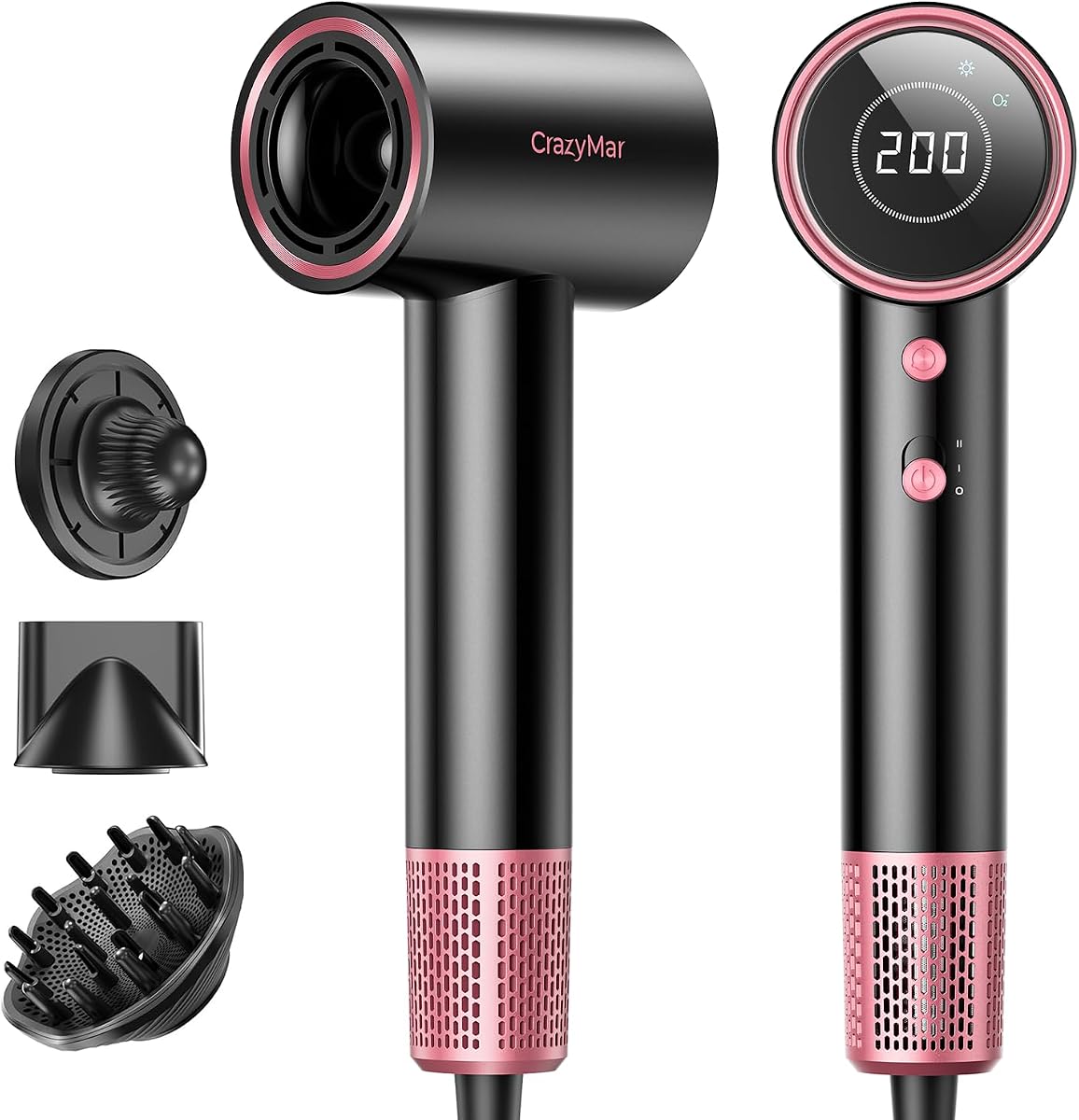 Ionic Hair Dryer with Diffuser and Concentrator- 180000 RPM High Speed Blow Dryer, 3 Min Fast Drying, Heat-Control, Low Noise, Lightweight, Salon Professional Blow Dryer for Women, Men (Blush Pink)
