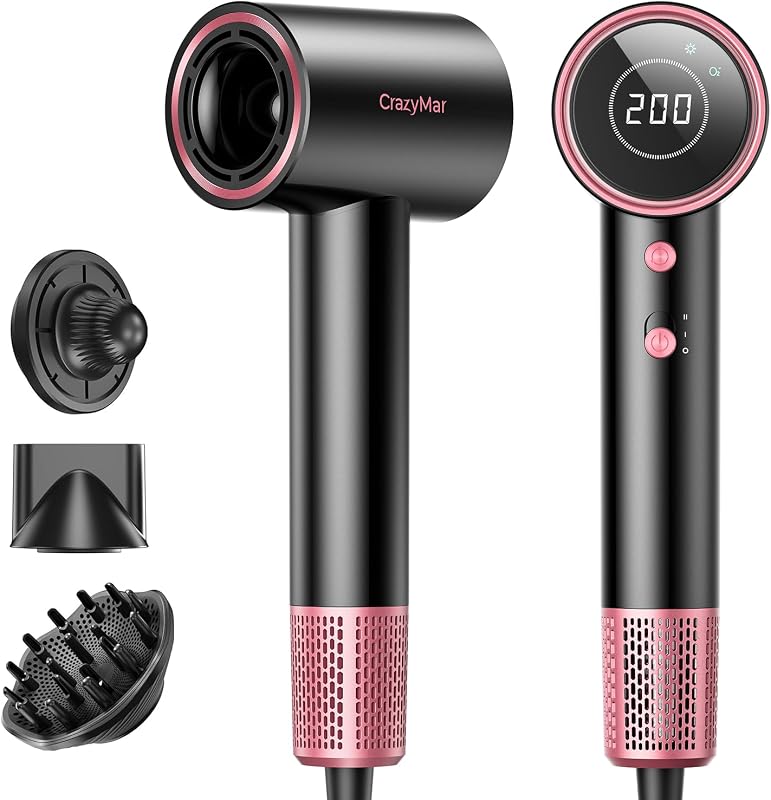 Ionic Hair Dryer with Diffuser and Concentrator- 180000 RPM High Speed Blow Dryer, 3 Min Fast Drying, Heat-Control, Low Noise, Lightweight, Salon Professional Blow Dryer for Women, Men (Blush Pink)