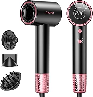 Ionic Hair Dryer with Diffuser and Concentrator- 180000 RPM High Speed Blow Dryer, 3 Min Fast Drying, Heat-Control, Low Noise, Lightweight, Salon Professional Blow Dryer for Women, Men （Rose Pink）