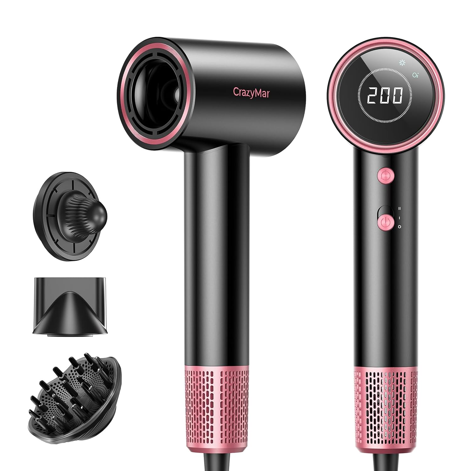 Ionic Hair Dryer with Diffuser and Concentrator- 180000 RPM High Speed Blow Dryer 3 Min Fast Drying Heat-Control