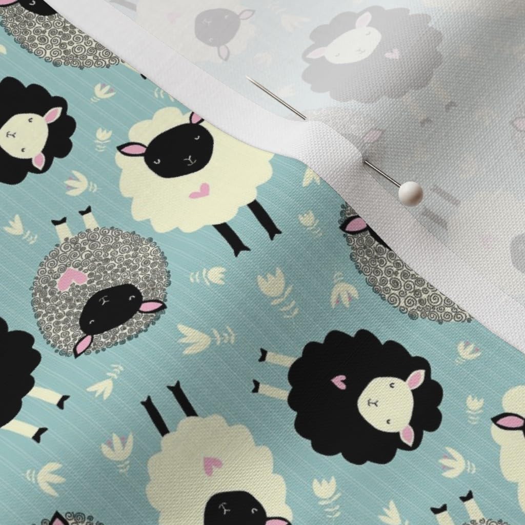 Spoonflower Fabric - Ditsy Sheep Blue Black Gray Lamb Boy Nursery Animal Printed on Petal Signature Cotton Fabric by The Yard - Sewing Quilting Apparel Crafts Decor