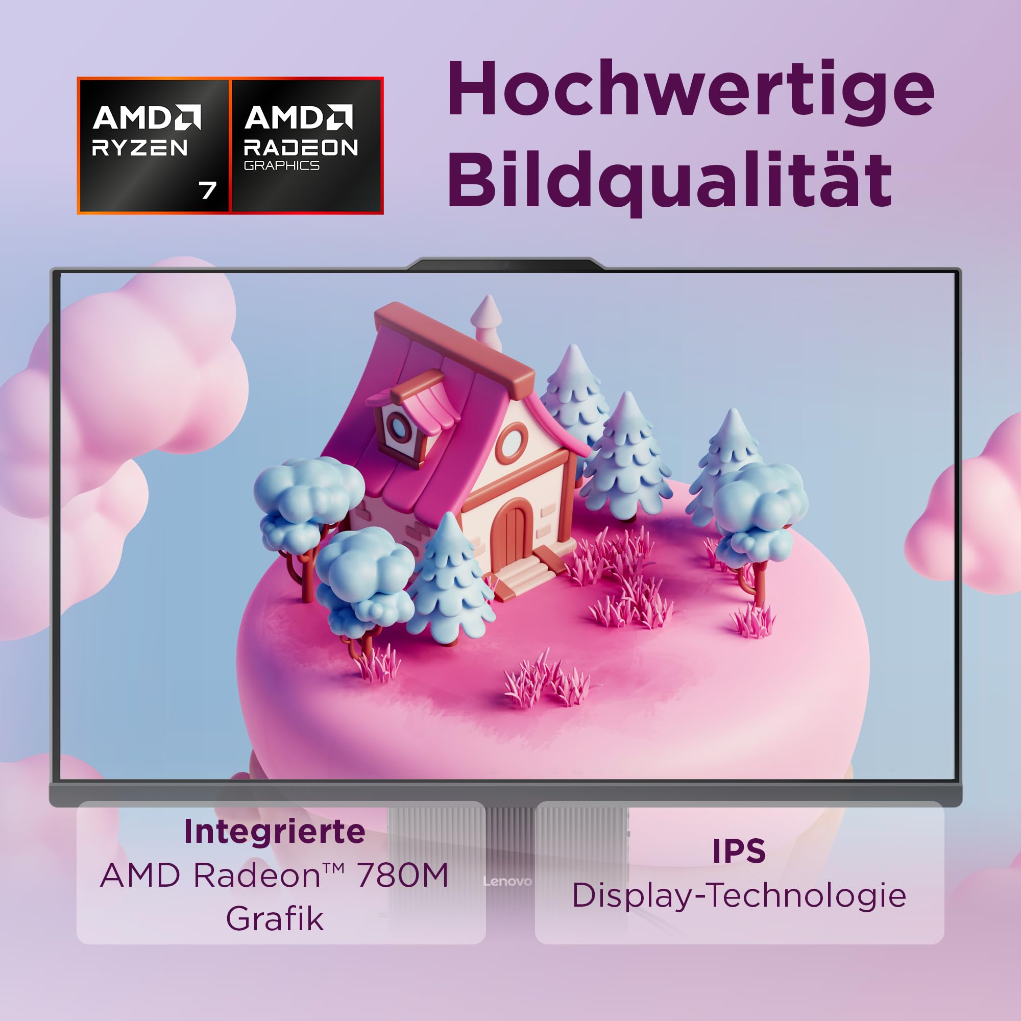 Lenovo IdeaCentre All-In-One PC | 27" Full HD Display | AMD Ryzen 7 250 | 16GB RAM | 1TB SSD | AMD Radeon 780M Grafik | Windows 11 | Inkl. Maus und Tastatur | Grau | 3 Monate Premium Care