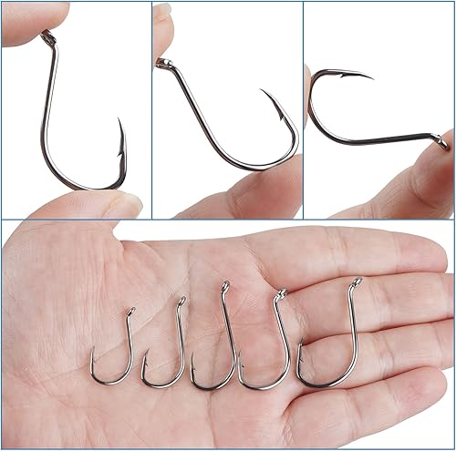 Miniatura 6 de Anzuelos de pesca de pulpo, 160 piezas, kit de ganchos de círculo de pico de pesca, negro compensado, acero de alto carbono, anzuelos de pesca de