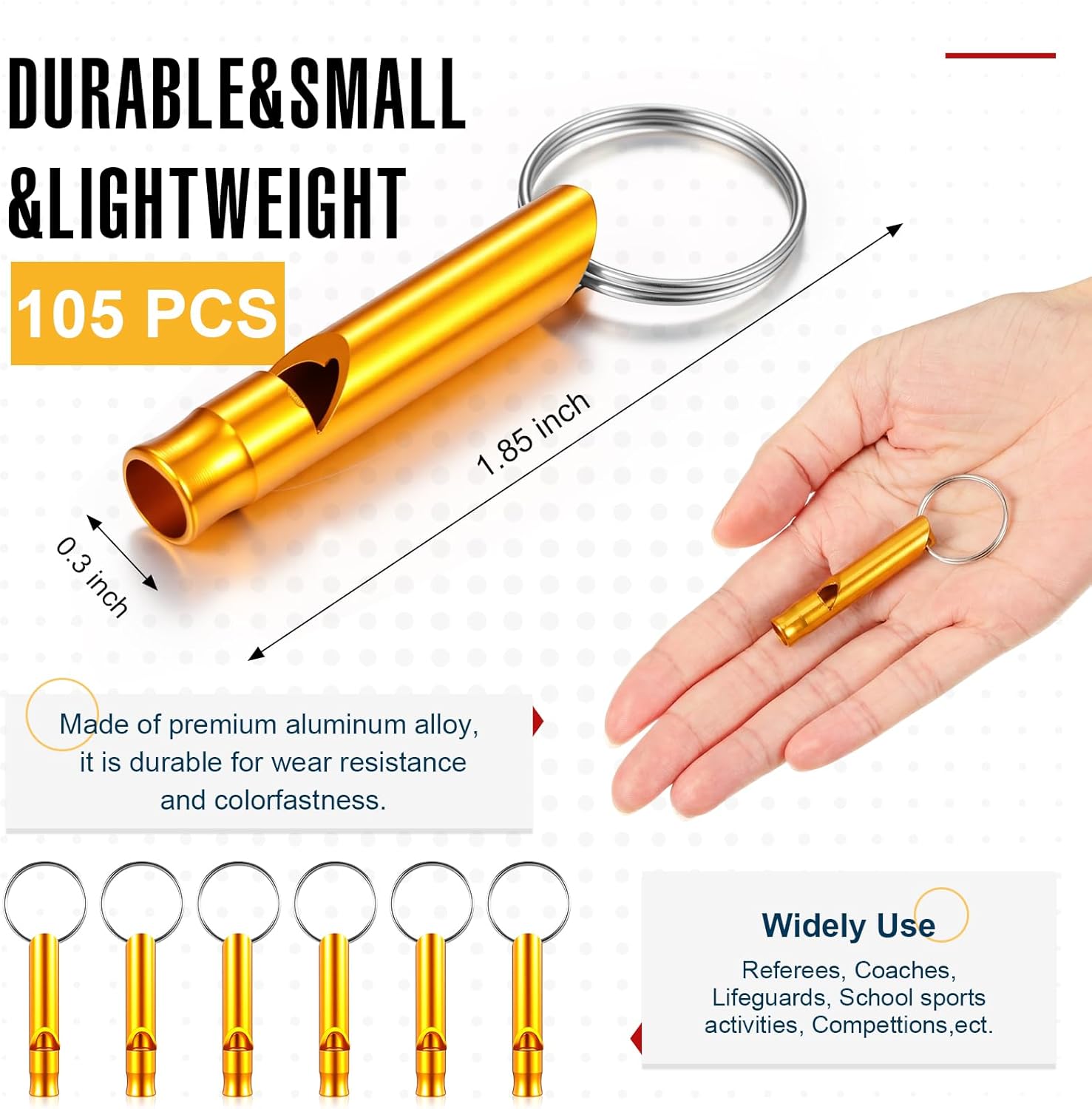 Konohan 105 Aluminum Emergency Whistle with Keychain Safety Survival Whistle Sturdy Light Loud Sound for Women Camping Defense Hiking Alarm 7 Colors