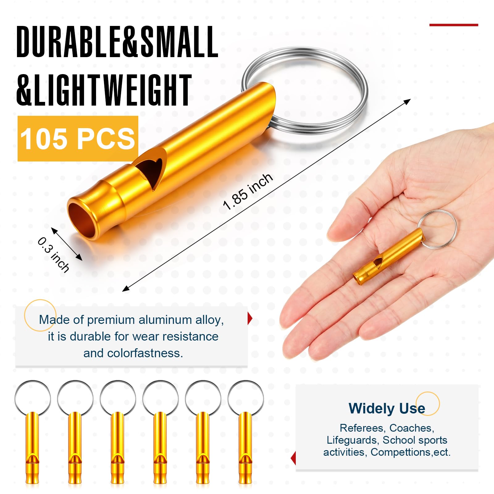 Konohan 105 Aluminium-Notfallpfeife mit Schlüsselanhänger, Sicherheits-Überlebenspfeife, stabiles Licht, lauter Klang für Damen, Camping, Verteidigung, Wandern, Alarm, 7 Farben