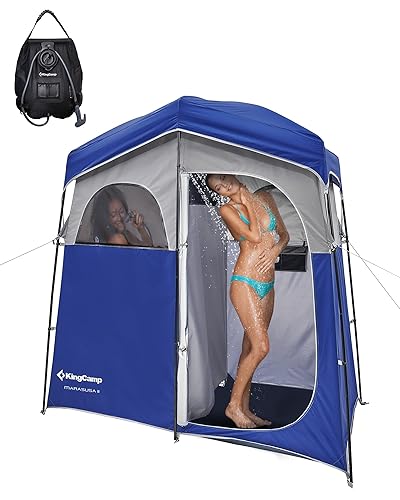 KingCamp Camping Shower Tent, Portable Outdoor Privacy Toilet & Changing Tent Windproof & Waterproof Easy Setup 1 or 2 Room Shelter with Shower Bag for Camping Hiking Beach