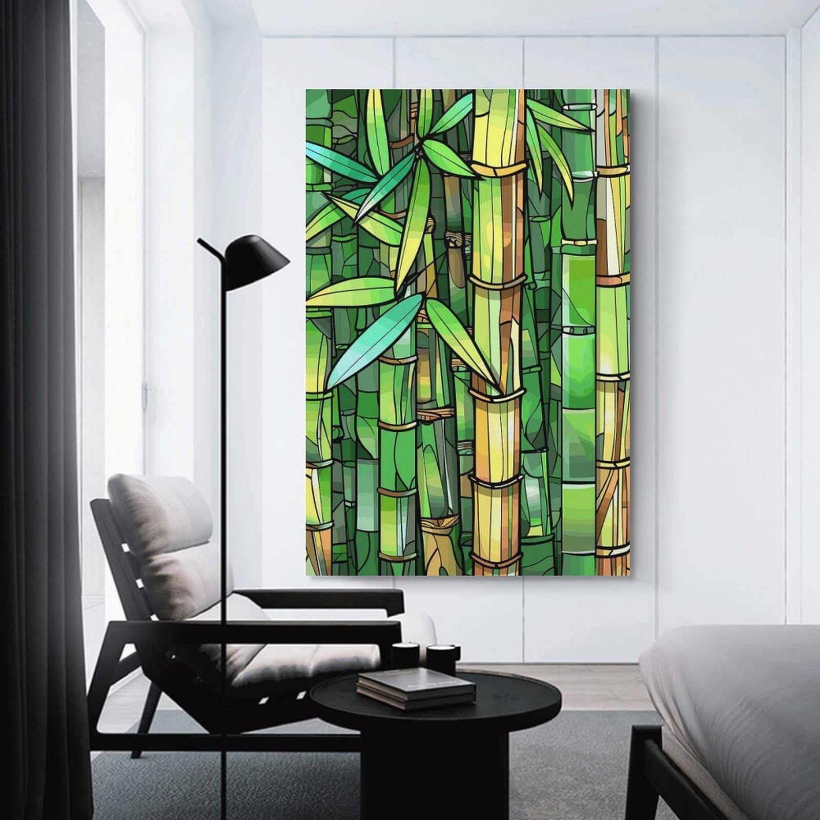 Junmoney Vibrant Bamboo Forest Illustration Wall Picture Print 24x36inch(60x90cm), for Home Office, Desk Area Or Studio, Home Office Artwork with Decorative Appeal