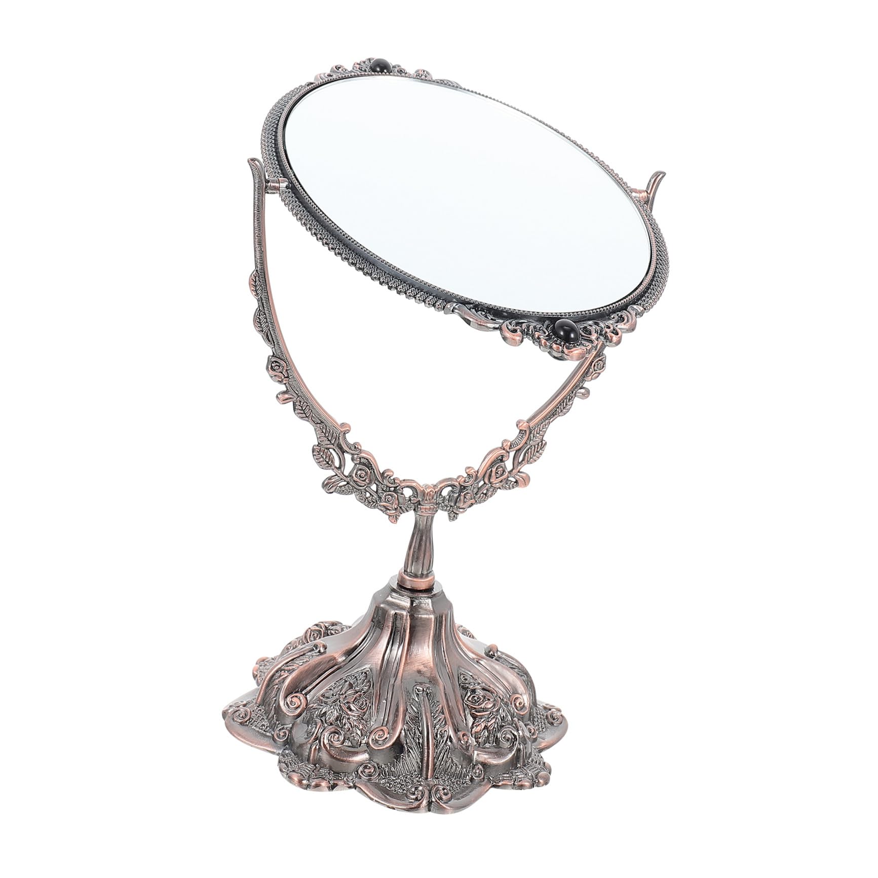 SHERCHPRY Vintage Kosmetikspiegel aus Zinklegierung, Doppelseitig, Drehbar | Stabiler Standfuß, Flacher Sockel, Europäischer Stil, für Make Up und Hochzeit