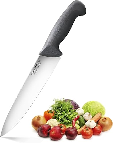 Cook N Home Chef's Knife Cuchillo de cocina multiusos de 8 pulgadas, borde recto, acero inoxidable de alto carbono, mango ergonómico, color negro