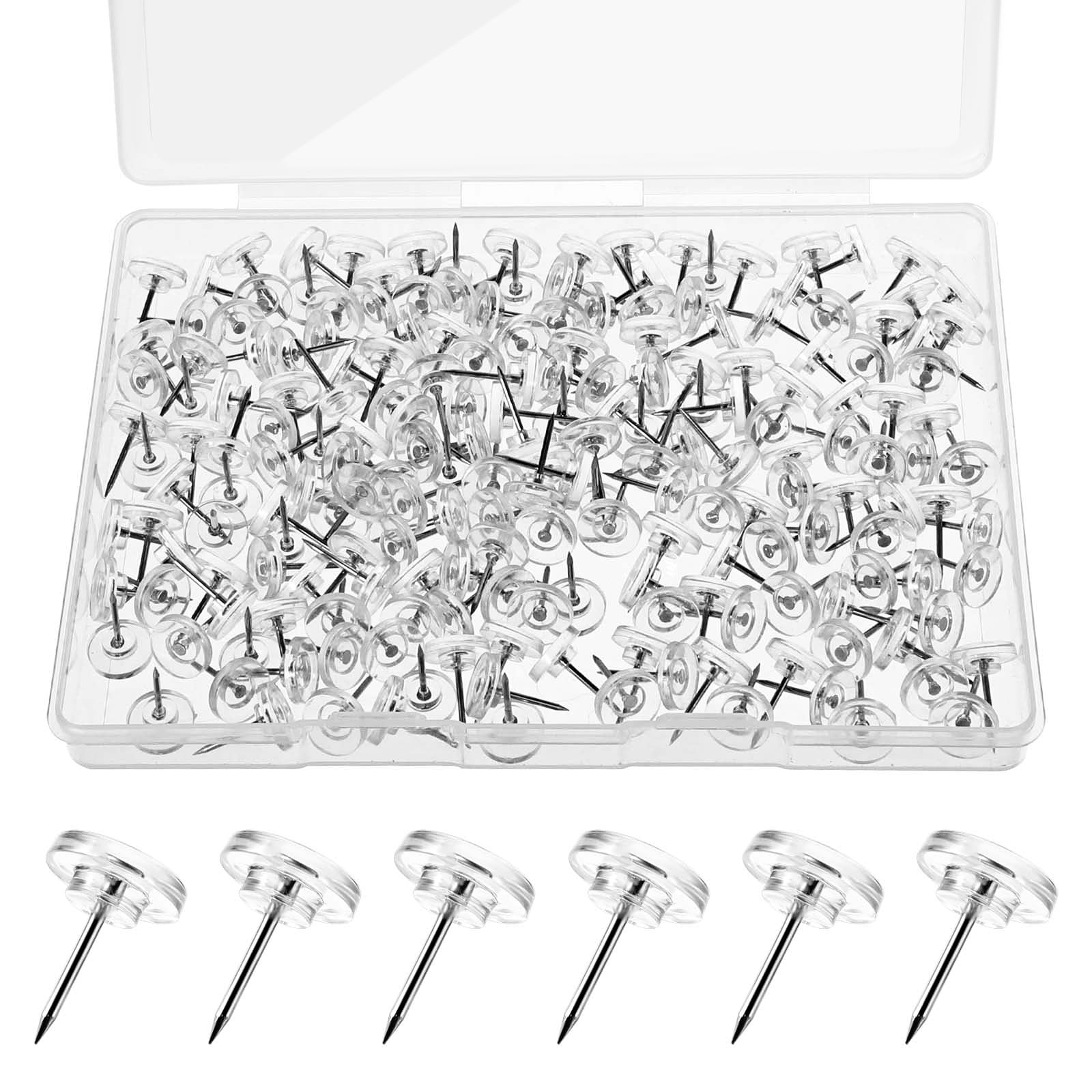 YUXIANLB 200 Stück Reißzwecken Mit Flachem Kopf - Flache Durchsichtige Pins Für Hölzerne Fotowände, Korktafeln, Wände, Pinnwände, Heimbüros