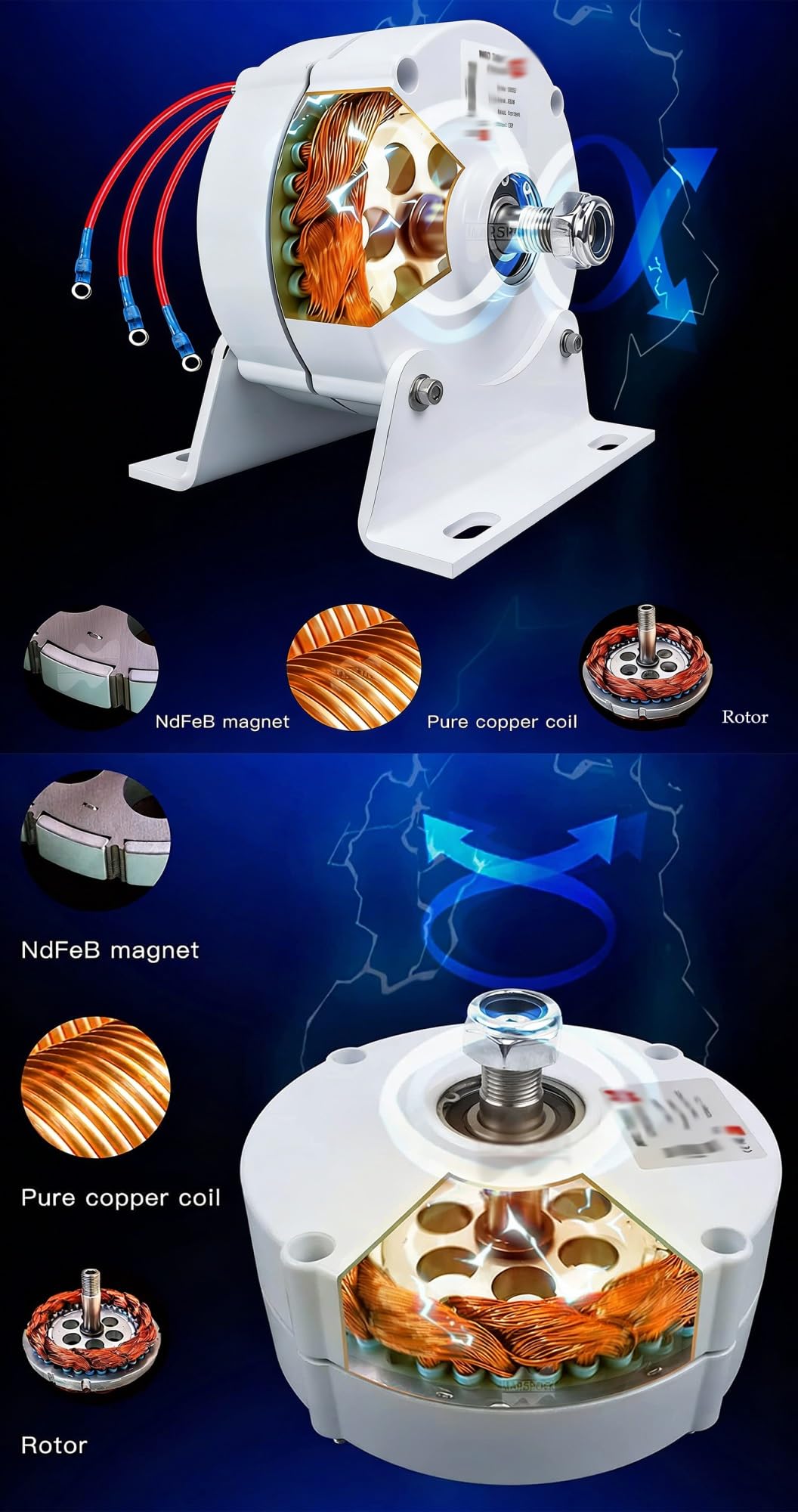 Trójfazowy generator energii wiatrowej, generator wiatru z magnesami trwałymi, alternator, uzwojenie z czystej miedzi, stabilna moc o wysokiej wydajności (A1100 obr./min, 12 V)
