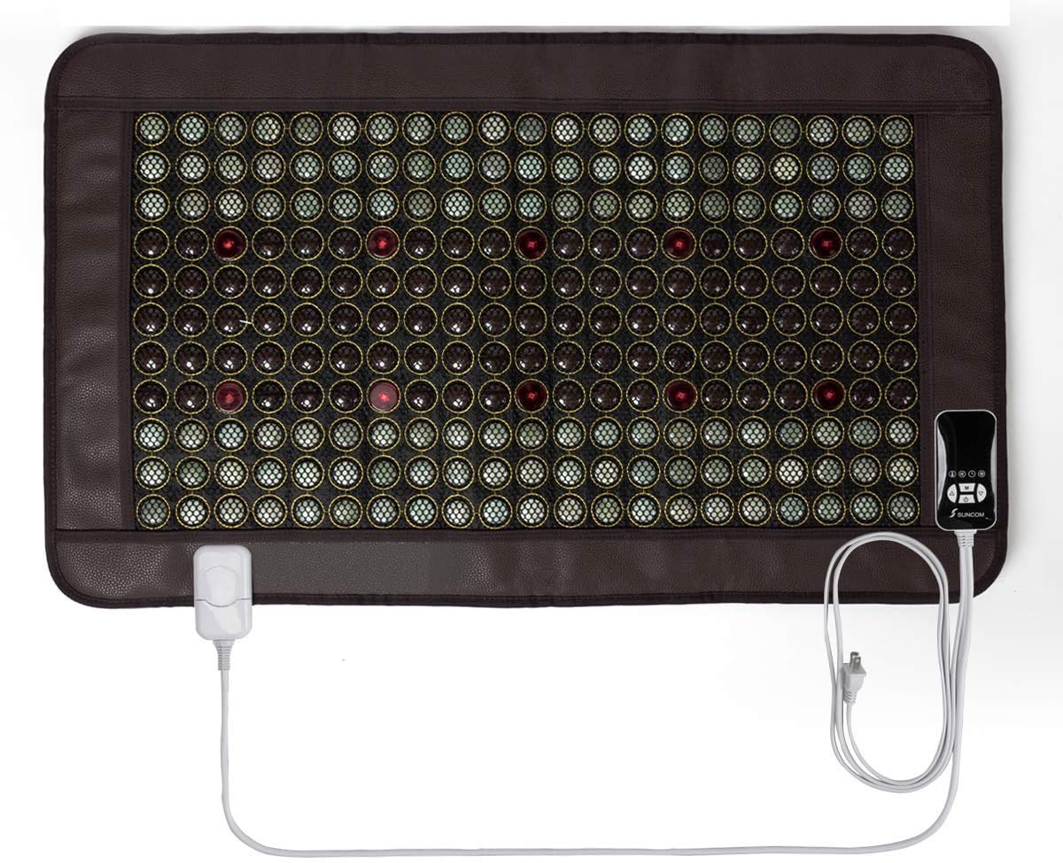 Far Infrared Heating Pad for Back Neck Shoulder Pain Relief, Jade & Tourmaline Therapy (38.5"x22.8") Hot Stone Heating Pad, Adjustable Timer & Temperature, Improve Blood Circulatio, Travel Bag Include
