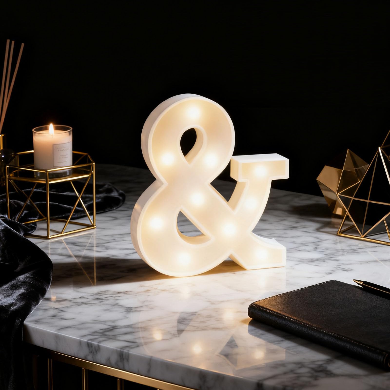 Letter & Sign Lights Battery Powered Decoration Table Lamp Warm White LED Night Light for Living Room Ambient Lighting, Engagement Party, Photography Studio Props(Letter &) 7.31"*8.86"*1.63" — image 1