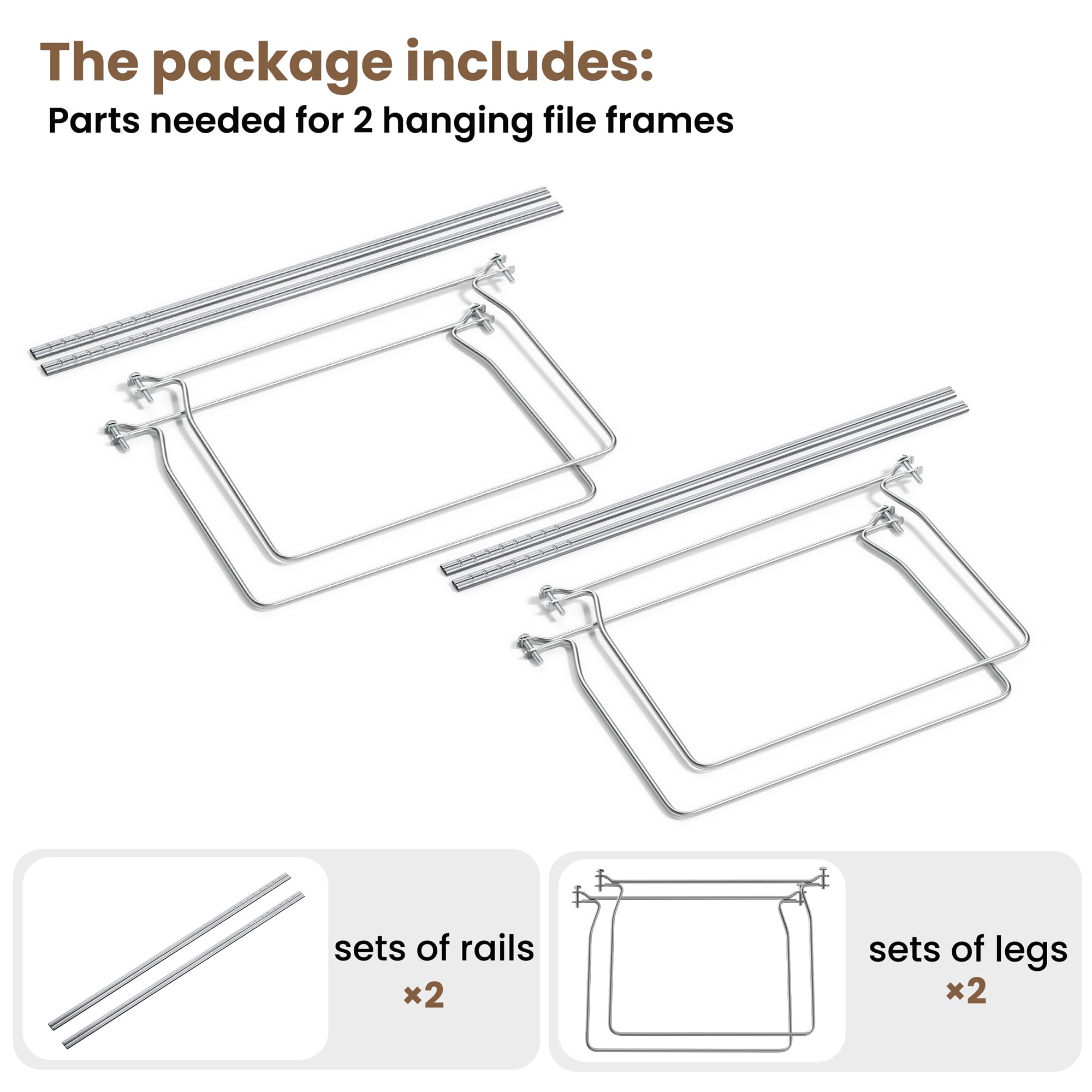 SUNEE Set di 2 cornici per cartelle sospese, formato lettera, guide regolabili per armadietti da 34 a 44 cm