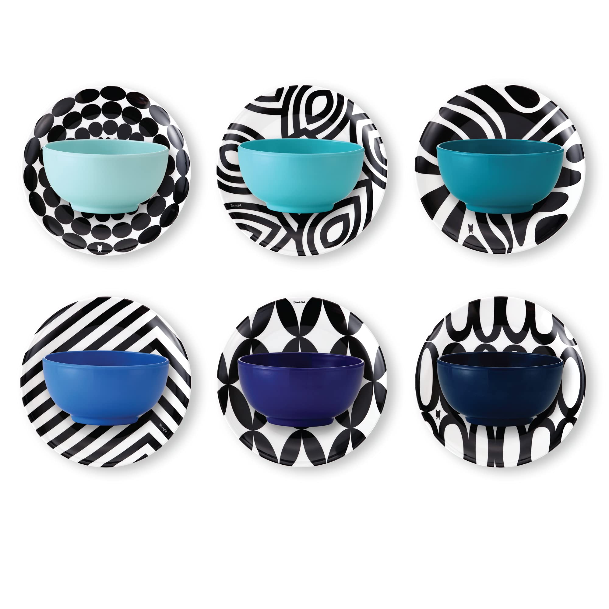 French Bull Mini cuencos de melamina para aperitivos, guarniciones, postres, salsas o helados, juego surtido colorido de 6 a 10 onzas, cuencos de 4 pulgadas, tonos de azul