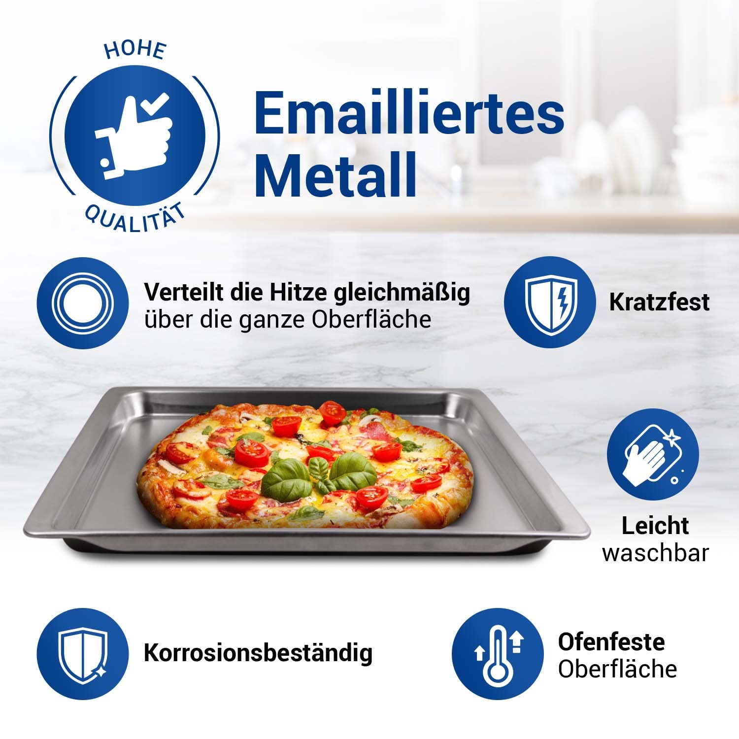 VIOKS Juego de accesorios para hornear – Bandeja de horno 46 x 37 cm 465 x 375х25 mm Reemplazo para bandeja de horno Bosch 00438155 Deep & 2 Guantes de Cocinar Negro con Bandeja para Hornear Siemens