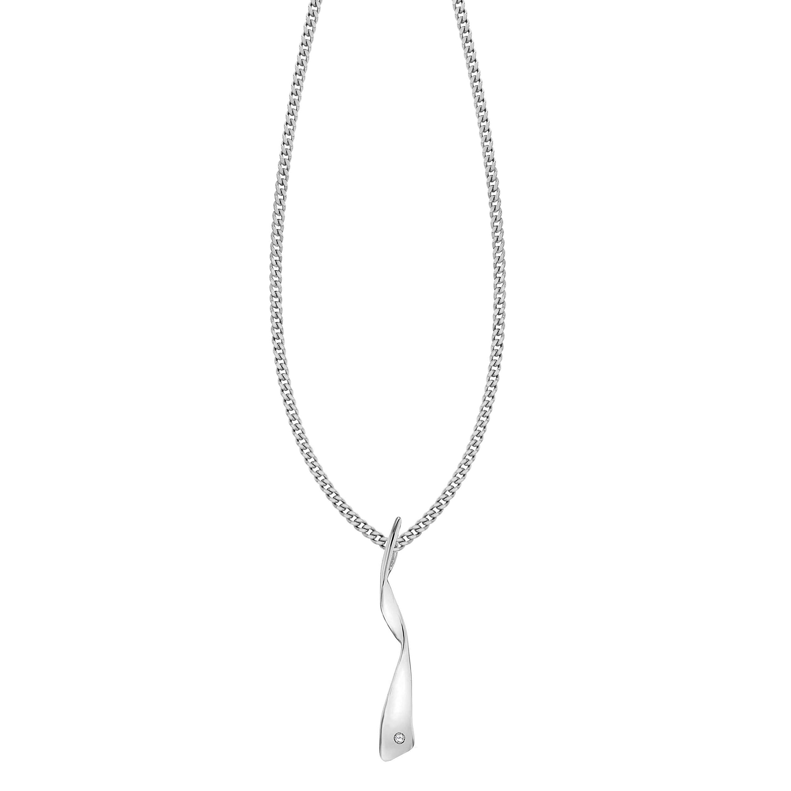 Tuscany Silver Pendente donna in argento sterling con goccia a spirale in cubic zirconia su catena Curb da 46cm/18