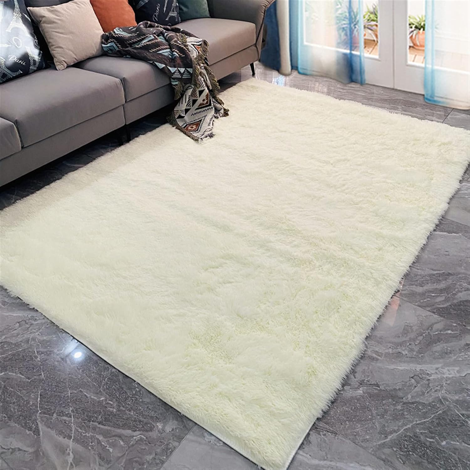 Soft Solid Color Area Rug Bedroom Plush Carpet Living Room Home Decor Blanket White 47x31 inch