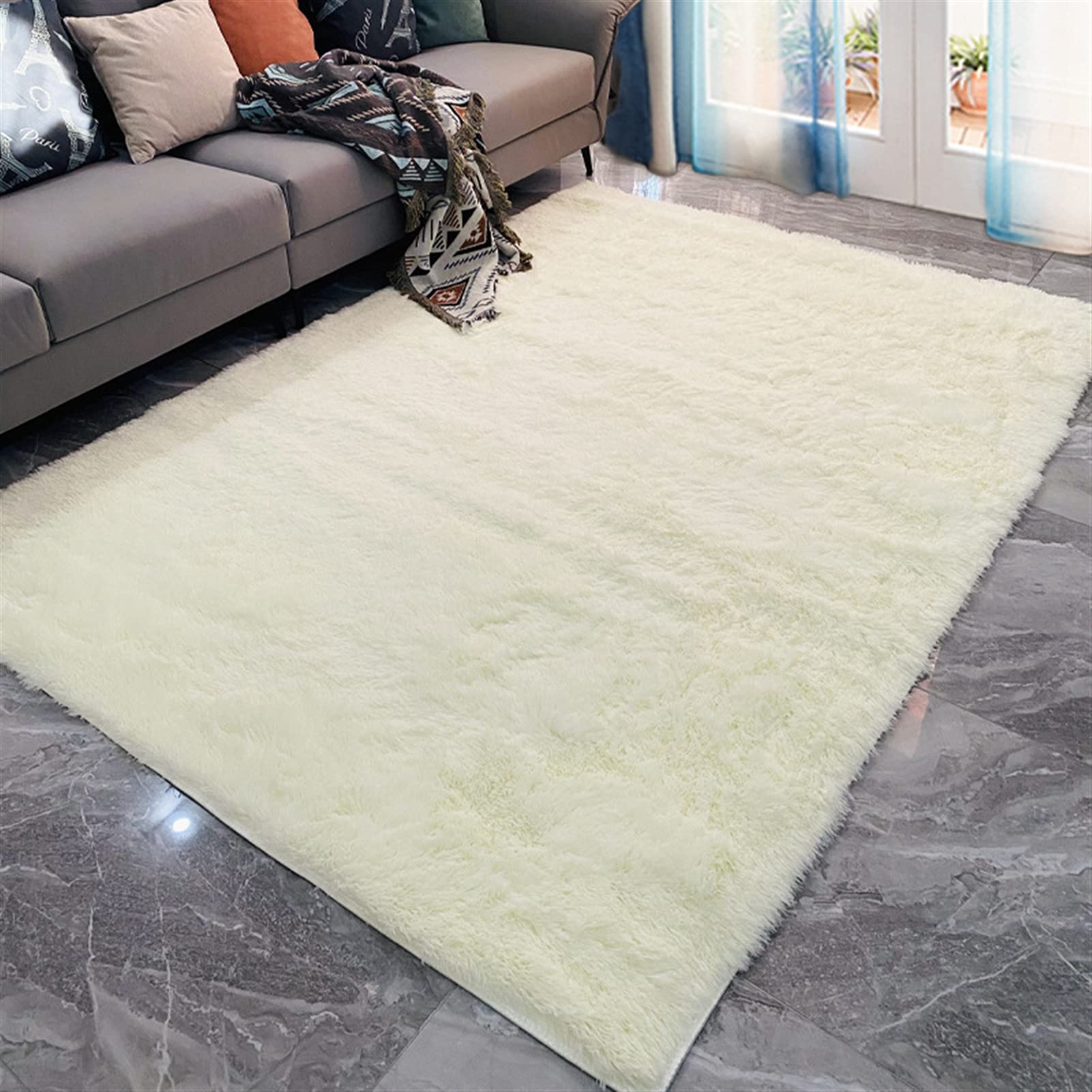 BESTORI Alfombras Moderna para salón,Salon Pelo Largo Alfombra Alfombras Dormitorio Grandes Blanco 140×200cm