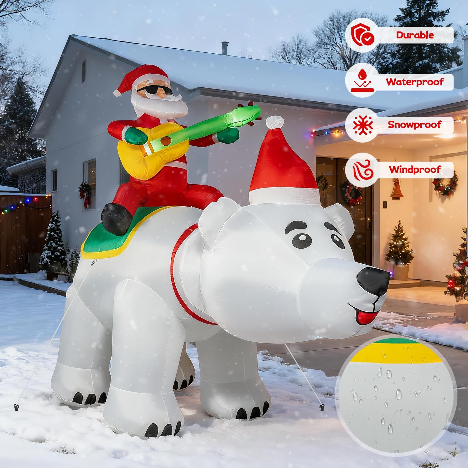 Oso inflable de Navidad de 7 pies con cabeza temblorosa y música, decoración de patio inflable con luces LED para Navidad, fiesta, interior, jardín, césped