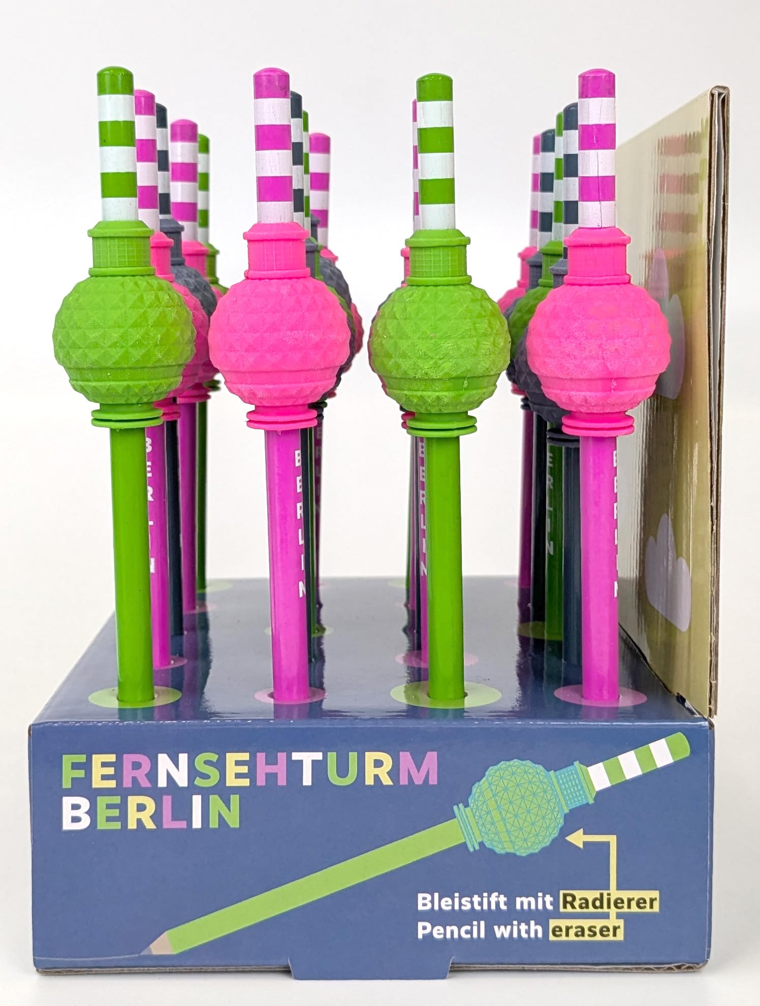 NEUE FREUNDE Berlin Bleistift mit Radiergummi - 20 Stück - Souvenir Fernsehturm Alexanderplatz - Display mit 20 Stück - HB Bleistift mit Radierer