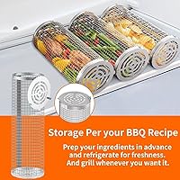 Vista 4 de Cestas de parrilla giratorias para parrilla al aire libre, tubo de red de barbacoa de acero inoxidable, malla redonda grande con rotación, jaula