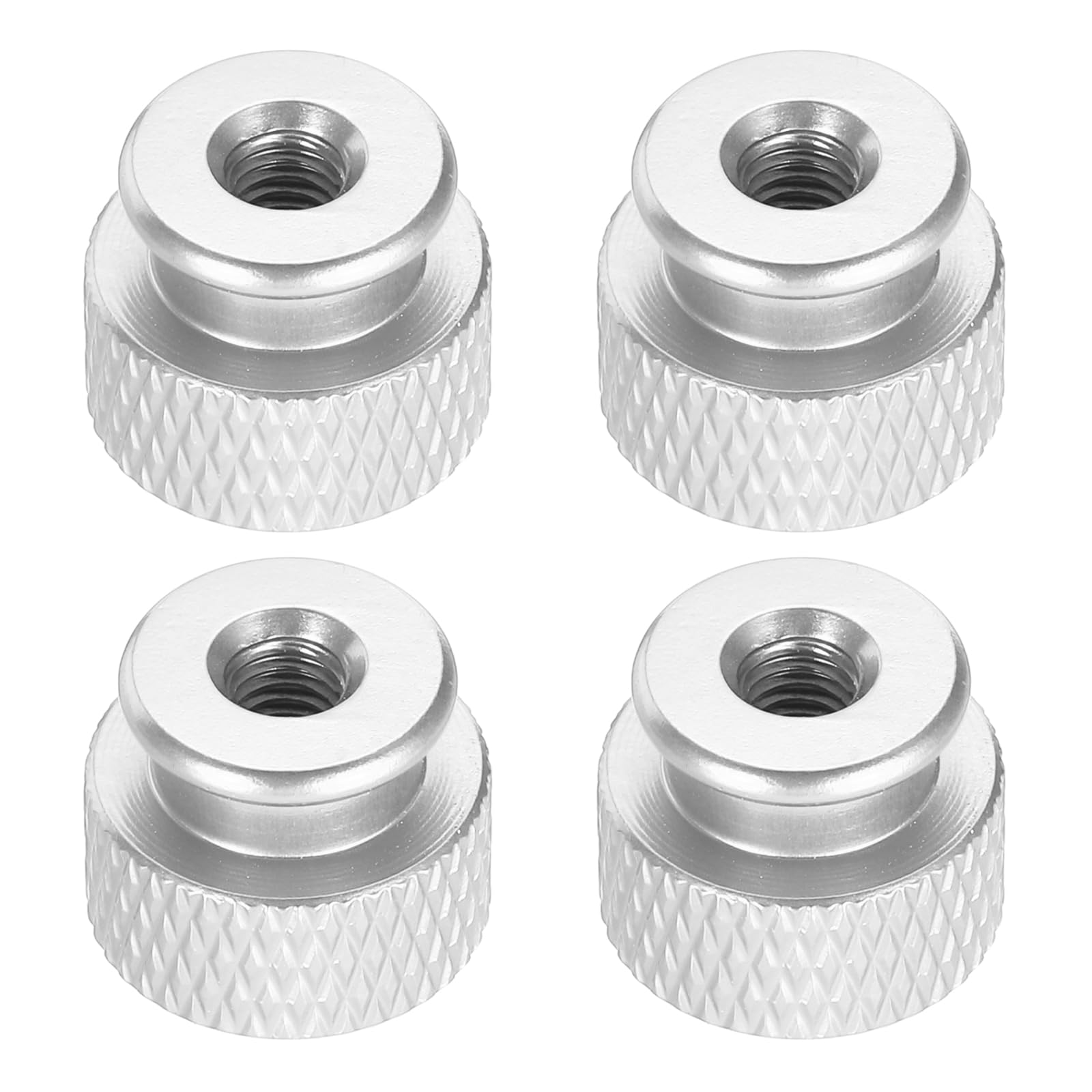 sourcing map 4pcs Knurled Thumb Nut, M3.5 12mm OD 10mm Height 6061 Anodized Aluminium Alloy Hand Screw Nut, Metal Chassis Screw for Machinery, DIY Assembly, Electronics, Bright Silver