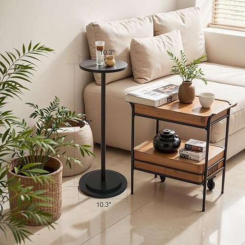 Miniatura 2 de Mesa de bebida redonda de piedra de alta calidad, mesa auxiliar con base de mármol resistente, mesa auxiliar de cóctel para sala de estar, mesa