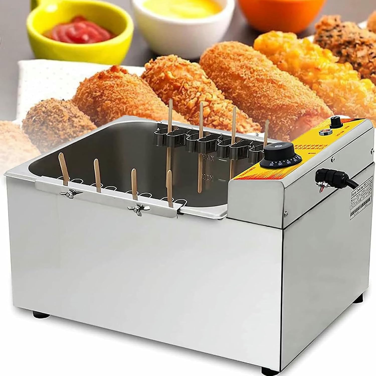 Commercial Cheese Hot Dog Fryer, 12L Lectric Deep Hot Corn Dog Fryer Machine,Stainless Steel Temperature Control~/