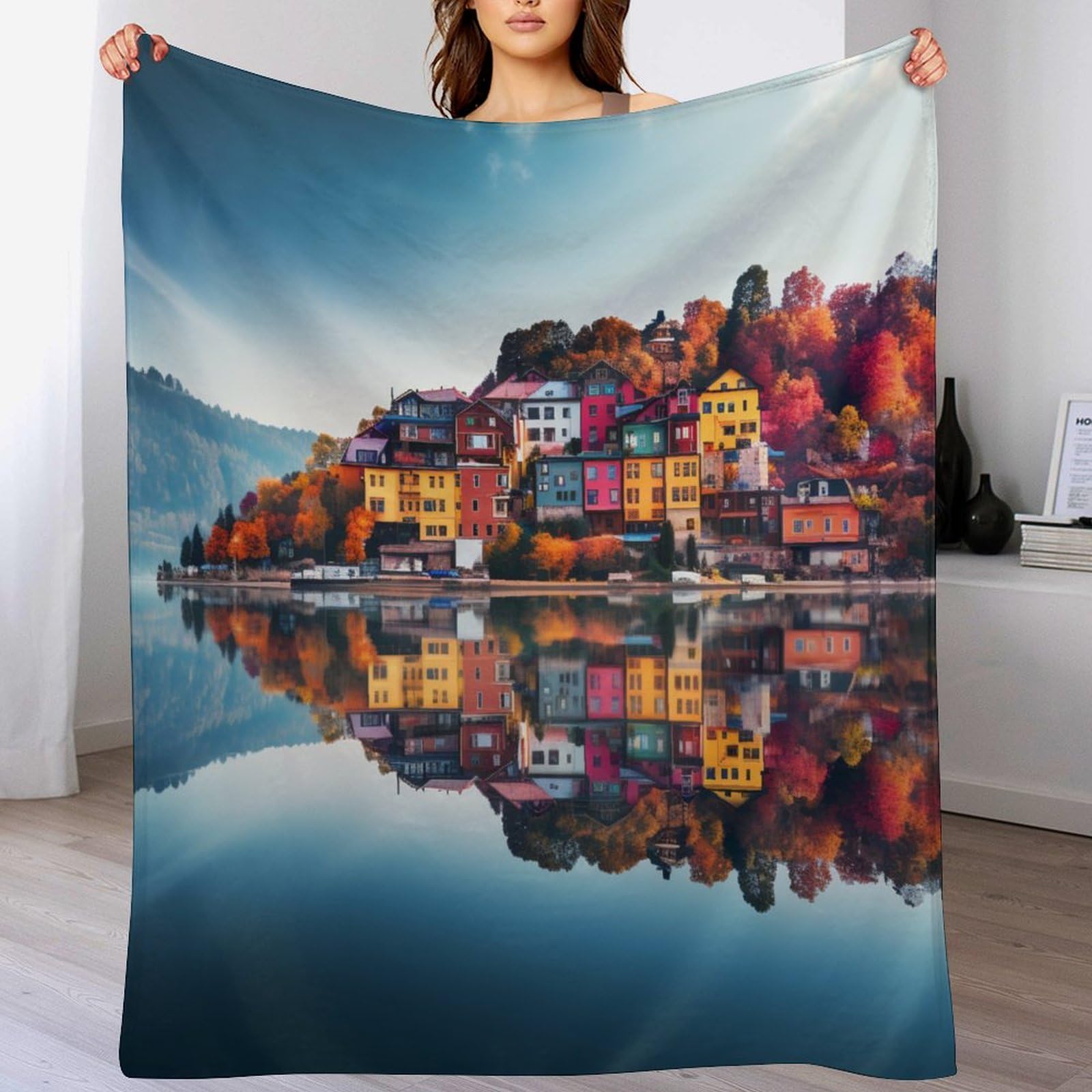 Couverture flannel paysage italien lavable en machine pour eliminer les frissons au lit