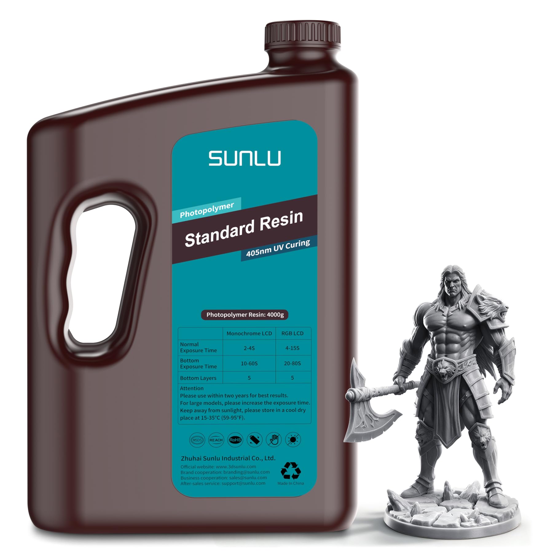 SUNLU 3D Printer Resin 4KG, baja contracción y curado rápido Resina estándar, 4000G. Gris profundo