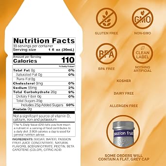 Monin - Passion Fruit Puree | Premium Puree for Cocktails, Smoothies & More | Clean Label with No Artificial Flavors, No Artificial Preservatives (Plastic Bottle, 1 Liter)