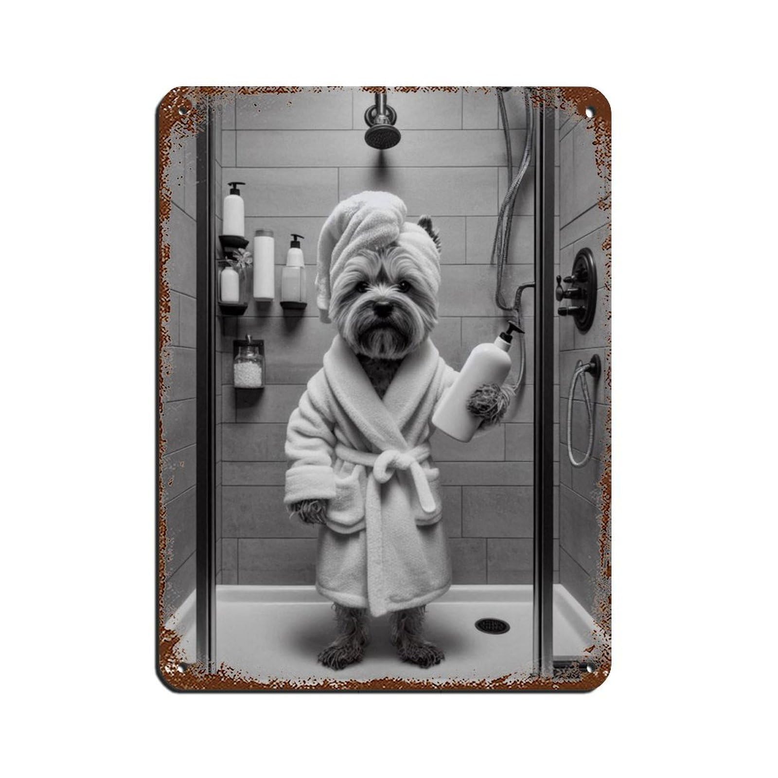 Cairn Terrier Dog Bathroom Art Retro Poster Metal Tin Sign Chic Art Retro Iron Painting Bar People Cave Cafe Family Garage Poster Wall Decoration 12x16inch(30x40cm)